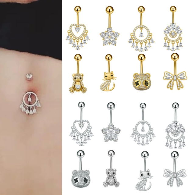 Designer Surgical Steel cat Navel Piercing Jewelry Fashion Panda Heart Navel Ring Dangle  Body Piercing Jewelry for Women