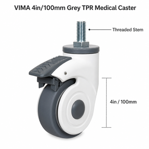 VIMA 4 inç 100mm Gri TPR Tekerlekli Braketli El Arabası Mobilya Tekerleği Döner Dişli Toplam Frenli Medikal Tekerlek Yatak Tekerleği - Product Image 2