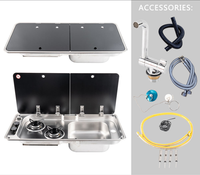 Évier en cuivre de luxe pour camping-car et bateau avec cuisinière à gaz à double brûleur - Étanche, léger et ignifuge pour camping-car et voiture
