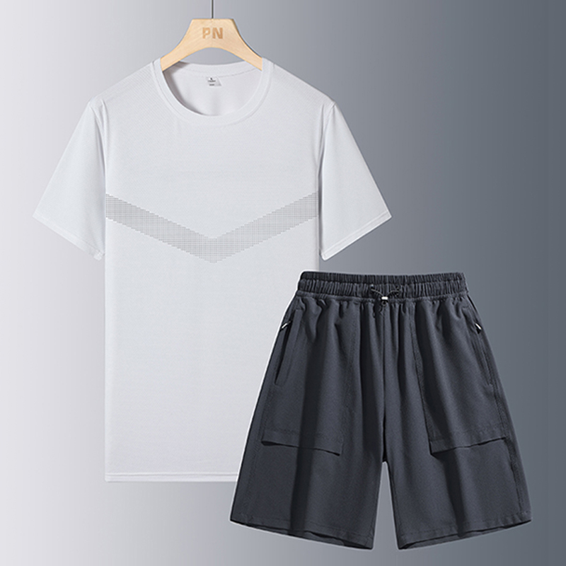 Blanc [T-shirt] +Gris foncé[short]