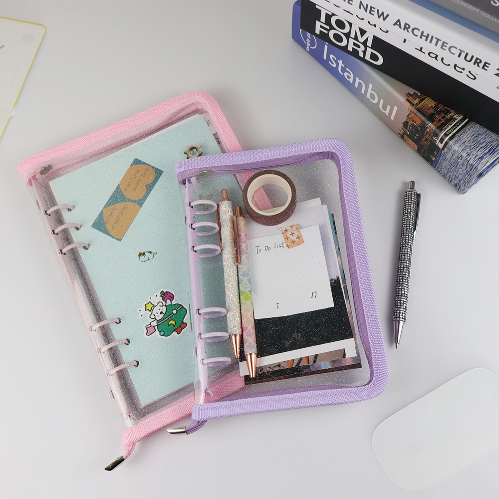 A5 A6B5ミニ詰め替えジャーナルジップバインダーカバーグリッターPVC