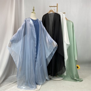 2025 <b>Summer</b> Shiny Satin Fashion <b>Kaftan</b>-style Abaya with the Most Elegant Shade Solid Color for Eid Party 1468# - Product Image 6