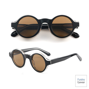 ピュアラインアイウェア ラウンドレトロサングラス レディース カスタマイズ可能ロゴ ローズゴールド 透明フレーム UV400保護シェード - Product Image 2