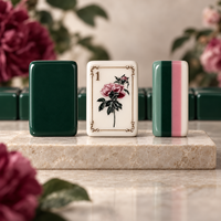 Nouvel ensemble de tuiles de mahjong américaines Bloom Table Luxury Vintage Fig and Rose, 160 tuiles, en acrylique premium gravé, motif botanique vert