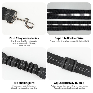 Arnés de seguridad de nailon retráctil ajustable 2 en 1 <span class=keywords><strong>para</strong></span> <span class=keywords><strong>coche</strong></span>, cinturón de seguridad reflectante <span class=keywords><strong>para</strong></span> <span class=keywords><strong>perros</strong></span> y gatos <span class=keywords><strong>para</strong></span> asiento trasero de vehículo - Product Image 2