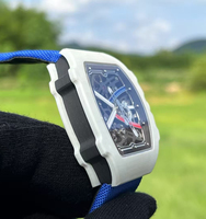 Montre de créateur avec logo personnalisé, en fibre de carbone de qualité supérieure, pour homme, étanche, avec verre saphir, design ajouré, montre haut de gamme