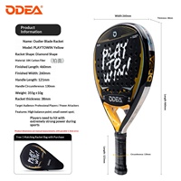 Raquette de padel Odea de style cage, cadre en fibre de carbone, panneau en tissu carbone 1K, 380g, 26cm, pour compétition professionnelle et entraînement.
