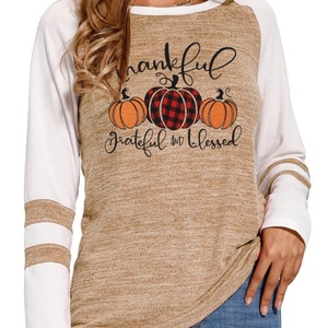 Camiseta de manga larga estampada para mujer Calabaza de otoño y leopardo a rayas en algodón y poliéster Estilo superior 3D - Product Image 2