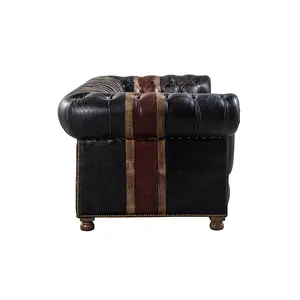 Europäische Industrie Button Tufted Sofa Set Vintage National flagge Leder Club Chesterfield Sofa