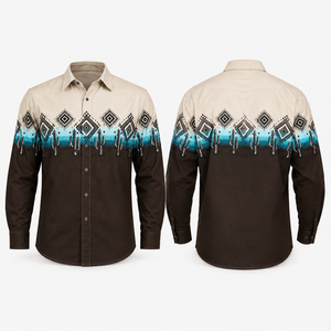 Chemise boutonnée pour homme Western Wear avec logo personnalisé, imprimé aztèque, manches longues, style cowboy ranch country, couleur contrastée - Product Image 2