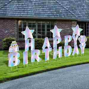 <b>Custom</b> Durable Coroplast Happy Birthday Letters Yard Sign 18x24 Weatherproof Fade Resistant for Birthday Party Yard Lawn Display - Product Image 1