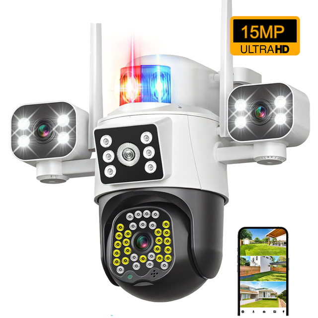 360 3 Lens 4G WiFi Outdoor PTZ Smart Home Security Camera with Two-Way Audio HD IP66 Waterproof Full Color Detection V380