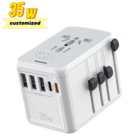 Vente en gros 35W PD Type C 3.1A USB Adaptateur de voyage universel 4 ports USB UK Aus US EU Plugs Convertisseurs internationaux Sortie 65W