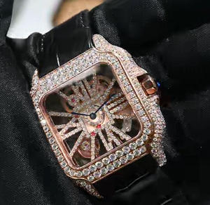 Reloj de Lujo para Hombre con Diseño de Esqueleto Hueco, Moissanita VVS, Correa de Cuero de Primera Calidad, Pasa el Test de Diamantes, Estilo Hip Hop - Product Image 3
