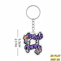 Porte-clés « My Knees Hurt Bone & Flower » avec bannière violette et jambes de squelette, breloque en acrylique découpée pour clés ou sac
