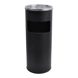Round Ashtray Trash Bin Outdoor Trash Can With Ashtray Hotel Lobby Black Floor-standing Stainless Steel Ash Bin