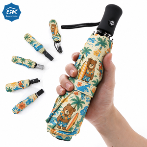 Parapluie pliant Surfing Bear Tropical Beach, protection UV, portable, coupe-vent, parasol soleil/pluie, imprimé dessin animé bord de mer - Product Image 4