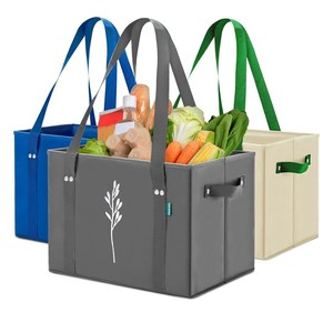 Alta Qualidade Reutilizável Pesado Mercearia Sacos Dever Reciclado Caixa De Compras Dobrável Salvando Espaço Em Pé Sacola com Alças Longas - Product Image 1