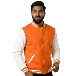Soft rib sleeve varsity <b>Jacket</b> for men with strong <b>line</b> clean stripe cuffs and sporty look ideal for weekend street outings - Product Image 1
