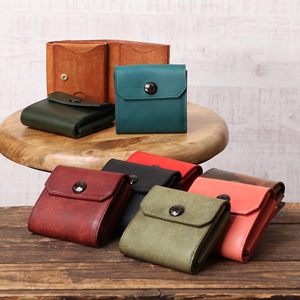 Japanese Retro Style Genuine Leather Tri Fold <b>Wallet</b> Dark <b>Brown</b> Unisex Coin Purse Everyday Use - Product Image 2