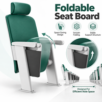 Chaise d'auditorium en tissu vert avec appui-tête, poche pour livre, siège inclinable pour salle de conférence