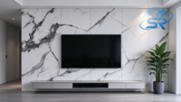 Panneau mural en marbre blanc gris brillant, revêtement UV, composite PVC, résistant aux rayures, pour intérieurs