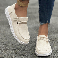 Mocassins en toile pour femmes, à enfiler, avec lacets élastiques, semelle plate, confort décontracté, talon convertible, 2 couleurs