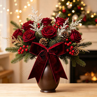 Nœud pré-noué en velours E Magic Christmas avec attache torsadée 38 mm – Ruban en gros pour couronnes, décorations de porte et fenêtre, emballage cadeau