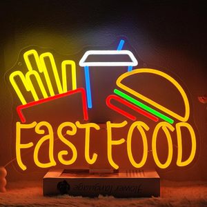Insegna Pubblicitaria LED Illuminata a Tema <span class=keywords><strong>Hamburger</strong></span> e Patatine Fritte, Lampada Decorativa al Neon per Interni, Insegne al Neon per Uso Transfrontaliero - Product Image 2