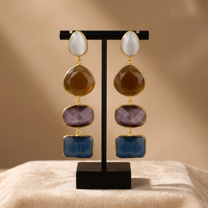 Nouvelles boucles d'oreilles ethniques légères, pierres naturelles vibrantes, plaqué or et argent, pierres précieuses de Jaipur, cadeau pour fête ou mariage - Product Image 2