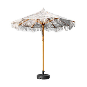 Parasols de plage en macramé faits à la main, très résistants, 2,5 m, 3 m, <span class=keywords><strong>parasol</strong></span> <span class=keywords><strong>rond</strong></span> avec glands, beige - Product Image 1