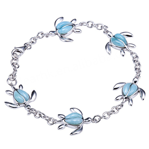 Bracelets en argent sterling 925 plaqué rhodium avec serti clos et larimar naturel, délicats, pour mariage, fête, unisexe, vente en gros - Product Image 4