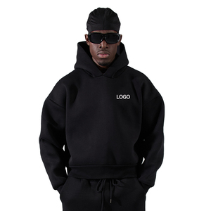 Hoodie court boxy personnalisé en coton brossé molletonné 500 g/m² – Hoodie boxy épais et court - Product Image 4