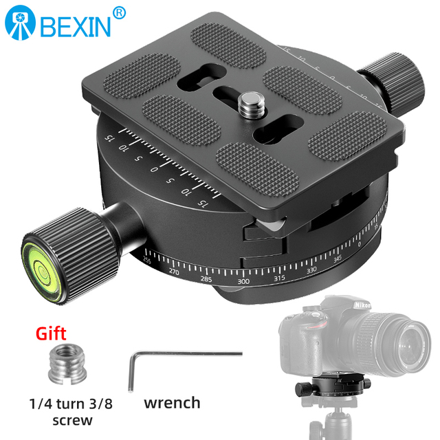 BEXIN QJ-08 360 Panoramic Rotating Quick Release Plate Clamp Tripod Head Universal DSLR Camera Photography Quick Release Base