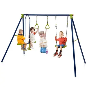 Swing Seat Glider Climbing Ladder Toy Swing Sets 3-in-1 Metal Kid's Swing Set for Backyard