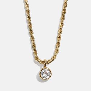 Cadena de cuerda trenzada gruesa de acero inoxidable al por mayor, collar de piedra de mes de nacimiento de diamante ostentoso, piedra de nacimiento de amatista individual pequeña - Product Image 3