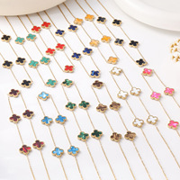 Collier pendentif fleur trèfle à quatre feuilles porte-bonheur pour femme, plaqué or 18 carats, en acier inoxydable, bijou tendance, cadeau