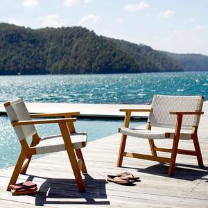 Chaise de jardin en bois massif, design minimaliste, chaise longue d'extérieur imperméable pour villa, cour, hôtel, maison d'hôtes - Product Image 4