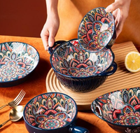 Ensemble de vaisselle de la collection de dîner en céramique multicolore vibrante avec bols et assiettes pour repas