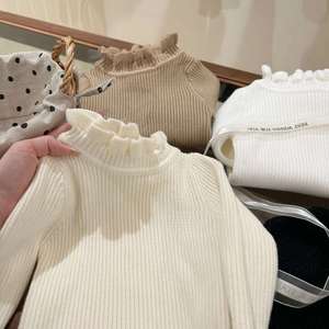 Girls Knit Sweater With Ruffled Trim Soft Base Layer Princess Style Top For Children - Product Image 2