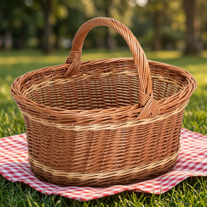 BEST SELLER! Eco-Friendly Rectangle Picnic <b>Basket</b> Handle Hand Woven Natural Rattan <b>Stackable</b> Modern Design for Multi-Purpose - Product Image 1