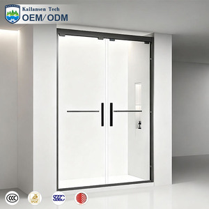 Douchebox van gehard glas op maat, rechte uitvoering, schuifdeur, voor hotel. - Product Image 1