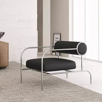 Chaise individuelle de style Ming-Qing, design minimaliste italien, en PU, luxe léger, pour salon et balcon, avec pieds en acier inoxydable, tendance vintage