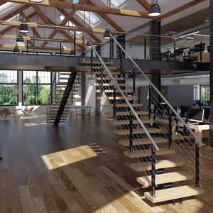 Scala Interna Moderna a Monostruttura con Gradini in Legno di Quercia dal Design Semplice - Product Image 3