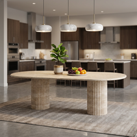 Table à manger en marbre HZX, design ovale moderne, piétement en pierre naturelle, poli, imperméable, pieds cannelés, super blanc, pour cuisine, villa, hôtel