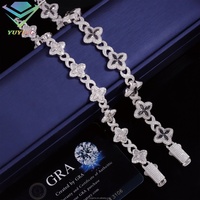 Pulsera de Trébol con Eslabones Infinitos, Joyería Hip Hop de Plata de Ley S925, Diamante Moissanita Colorido, Joyería Fina de Trébol, Cadena Cubana