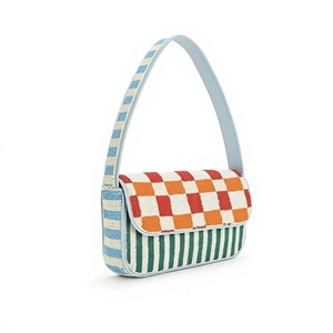 Premium Unique Striped Design Rectangular <b>Cute</b> Handbag High Quality Cotton Textile Craft Pink Green White Colorful Design - Product Image 5