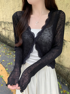 Maglione Cardigan lavorato a coste con un bottone in <span class=keywords><strong>pizzo</strong></span> - Product Image 4