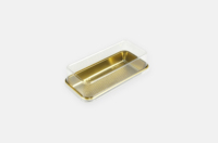 Boîte à gâteau rectangulaire transparente en PET avec base dorée, conteneur de boulangerie jetable en plastique, 15,7x7,7 cm, boîte à gâteau en plastique PET de qualité alimentaire