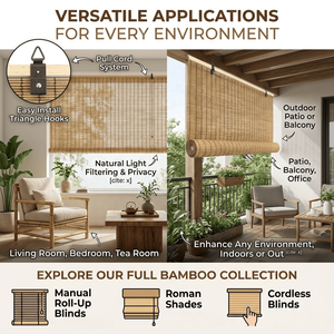 Natural <strong>Bamboo</strong> Roller Shades, Light Filtering <strong>Roll</strong> up Window <strong>Blinds</strong> for Indoor Outdoor <strong>Patio</strong> and Sun Porch <strong>Bamboo</strong> Curtain - Product Image 5